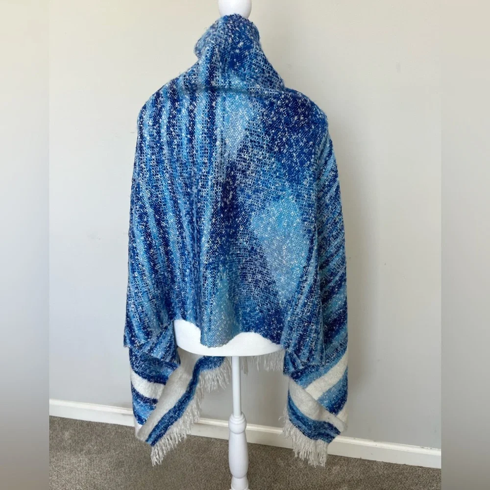 🍭 INC International Concepts Blue Knit Chenille Striped Blanket Wrap Scarf